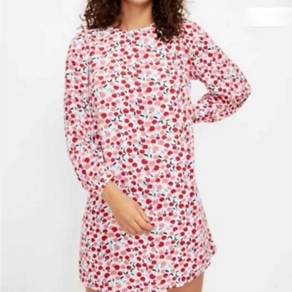 LOFT Pink Red Floral Long Sleeve Dress